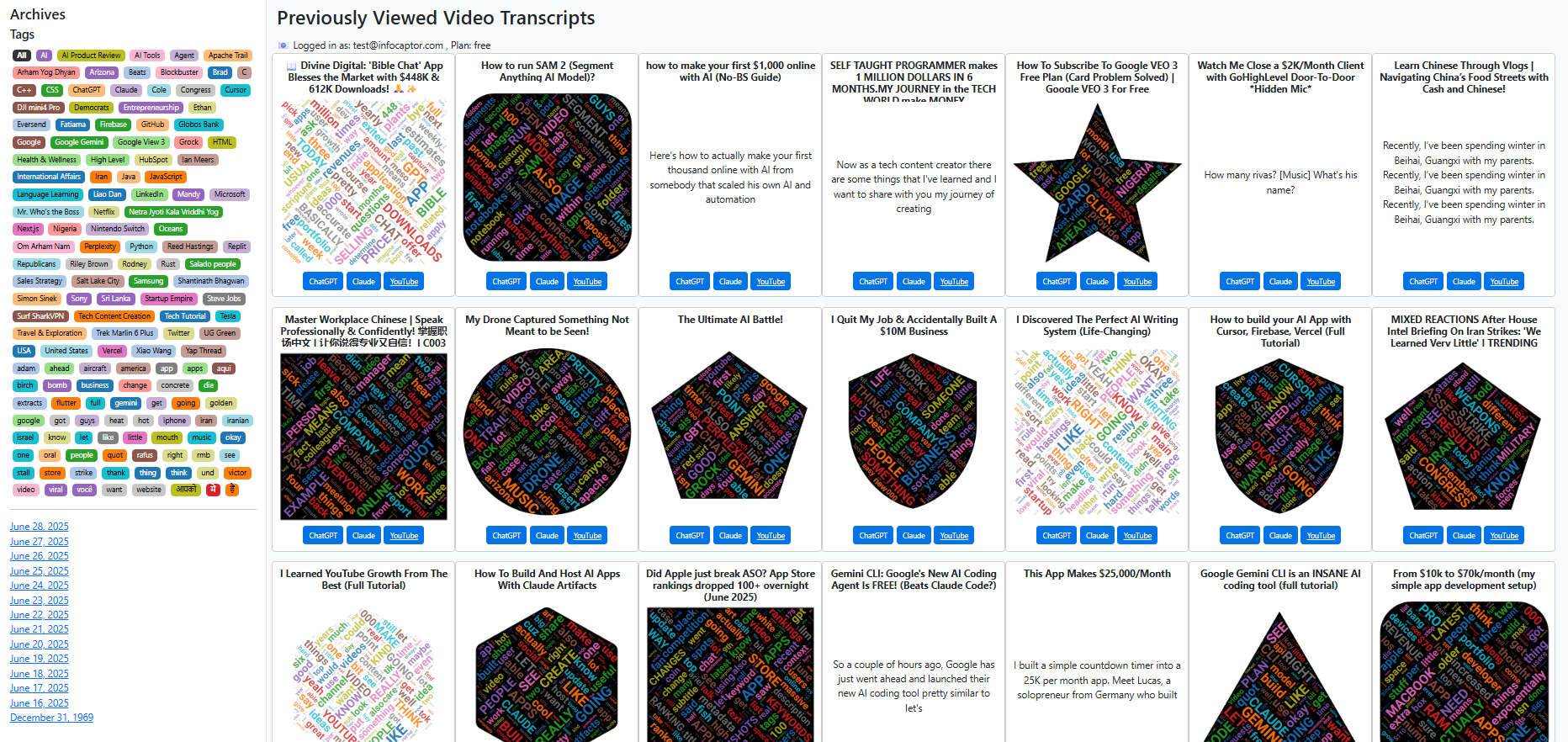 YouTube Transcript Summary Dashboard screenshot 2