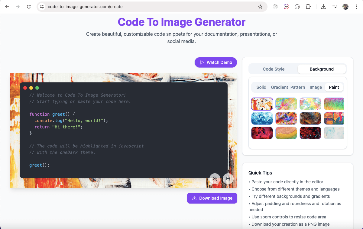 Code To Image Generator screenshot 2