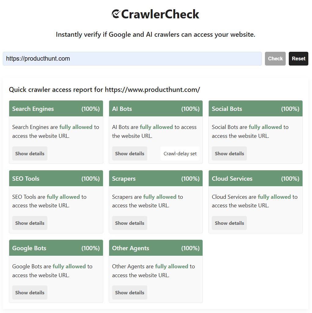 CrawlerCheck screenshot 1