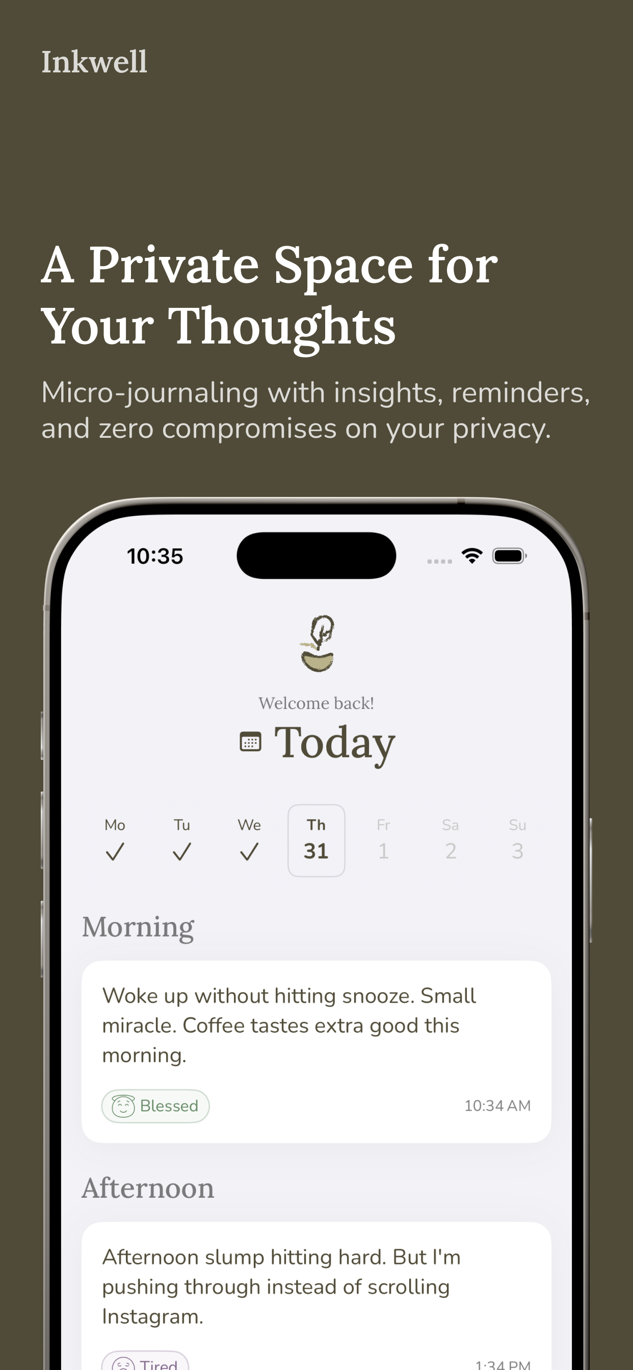 Inkwell: Private Micro Journaling screenshot 1