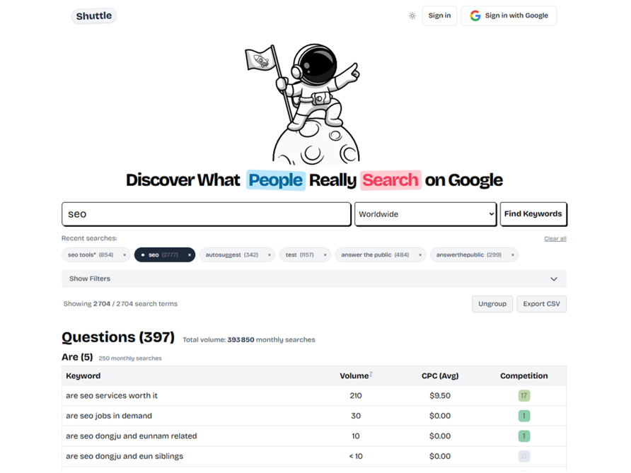 Shuttle SEO screenshot 1