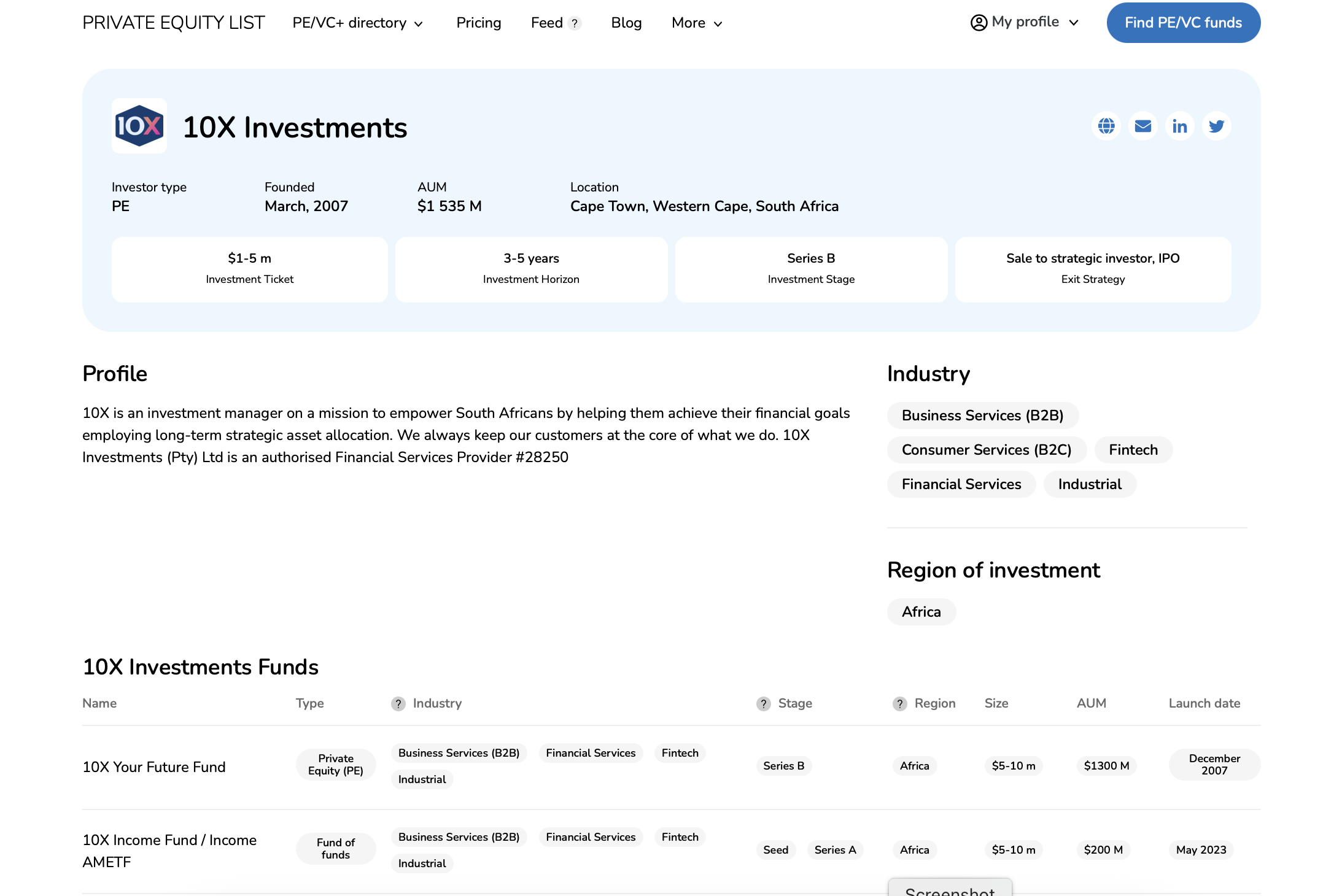 Private Equity List screenshot 2