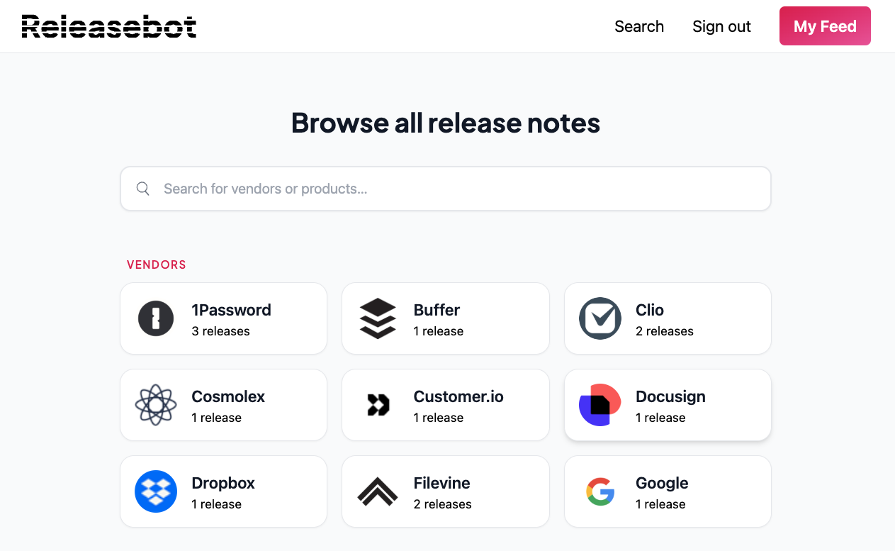 Releasebot screenshot 1