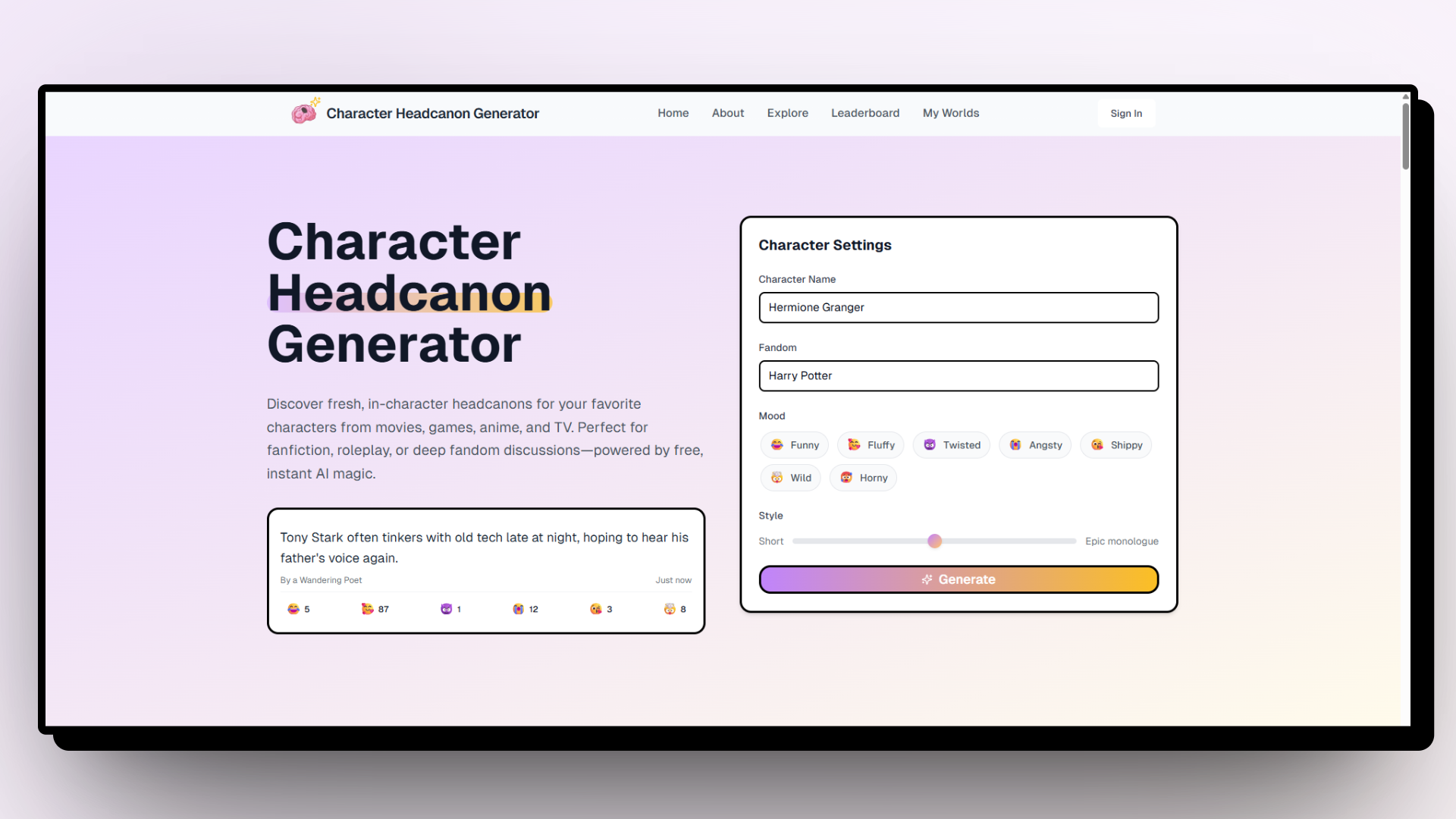 Character Headcanon Generator screenshot 2