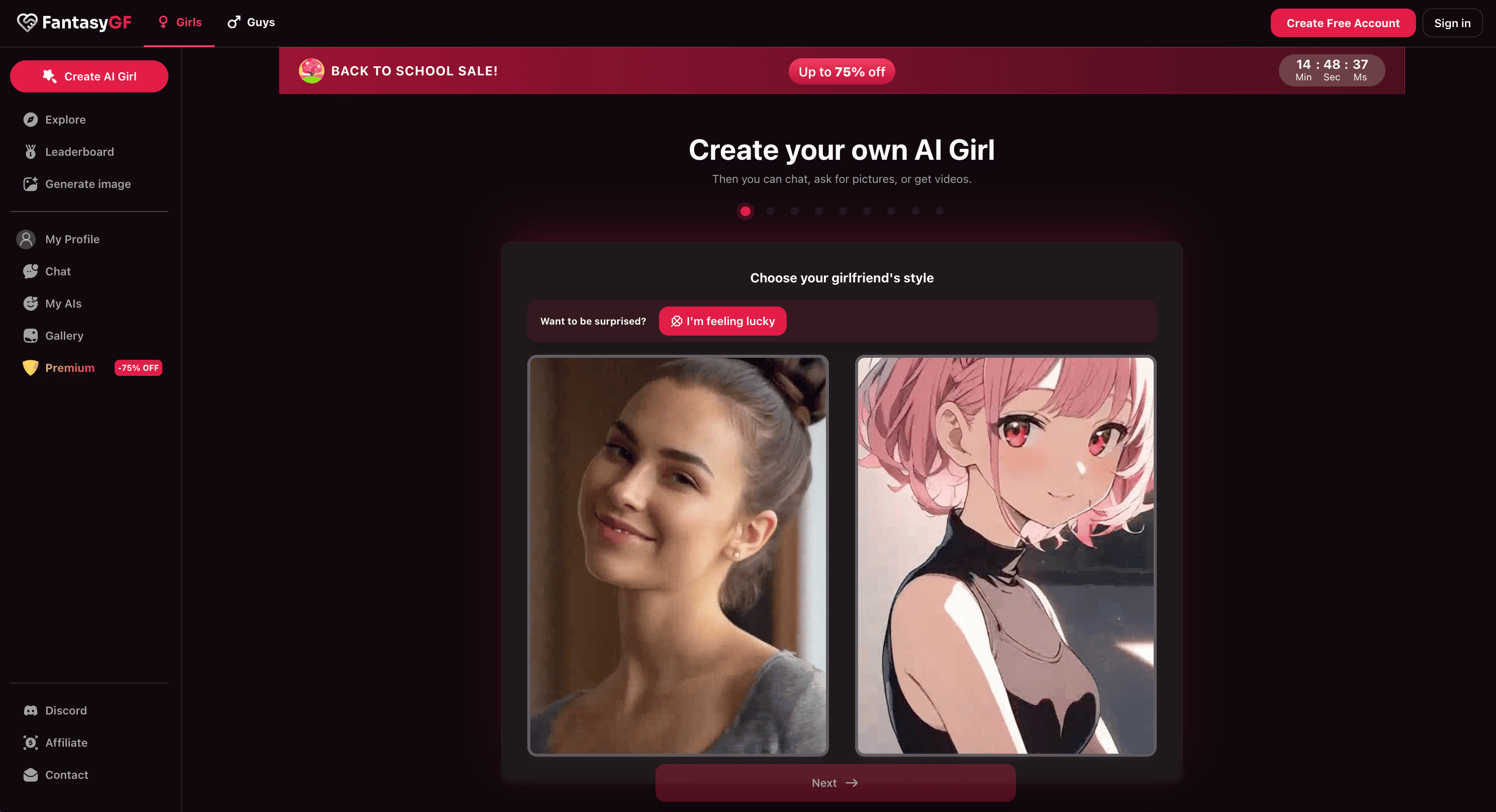 FantasyGF.com screenshot 2