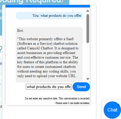 CamsAI Chatbot screenshot 3