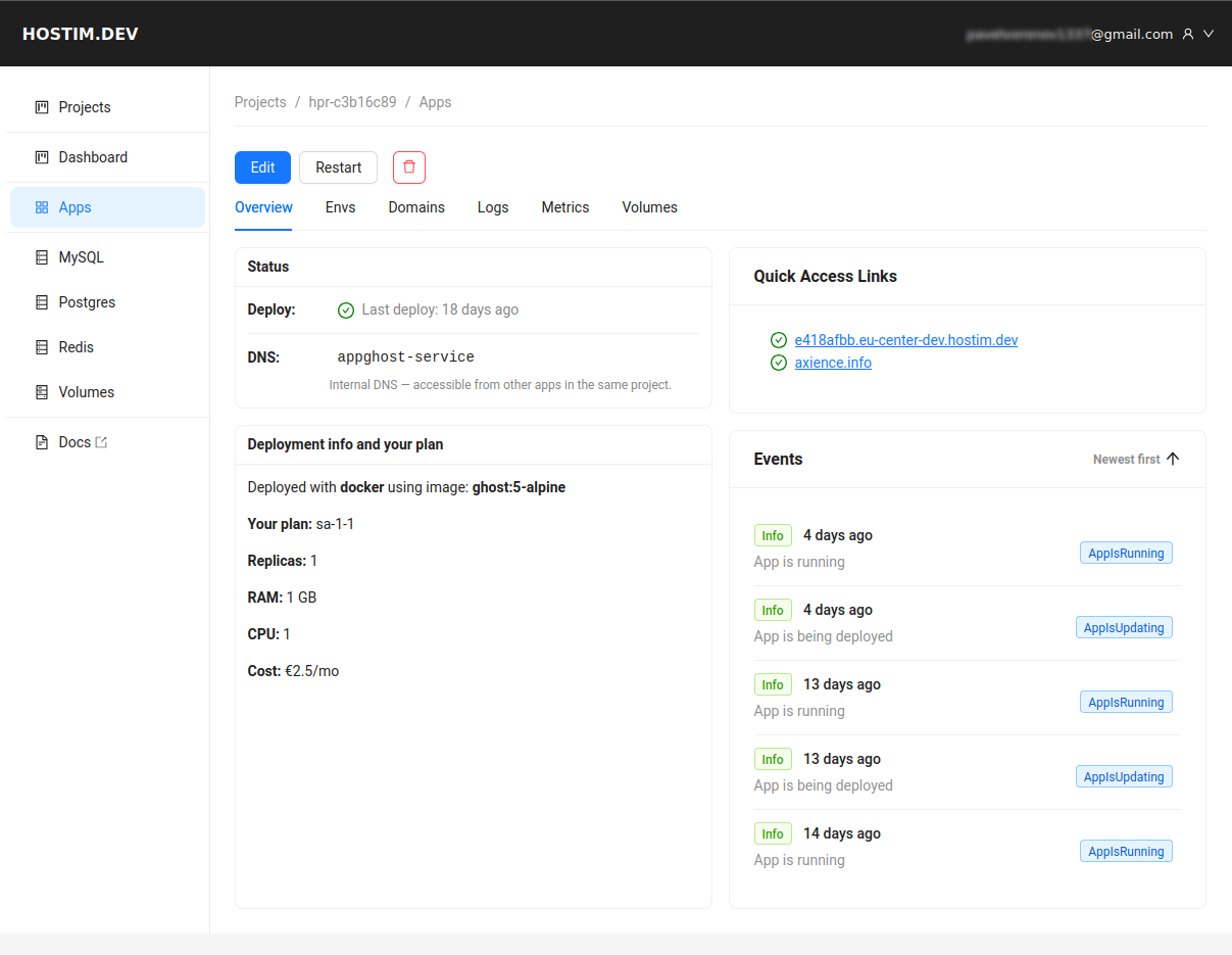 Hostim.dev screenshot 1